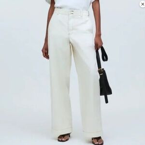 Madewell Button Tab Wide Leg Pant 12 Antique Cream Beige High Rise Chino Preppy
